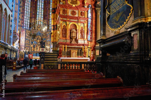 Poland. Krakow. Church of the Assumption of the Blessed Virgin Mary in Krakow. The interior. February 21, 2018