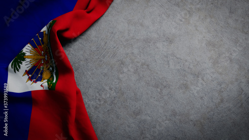 Flag of Haiti on concrete backdrop. Haitian flag background with copy space