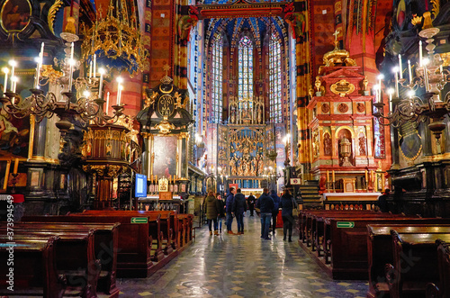 Poland. Krakow. Church of the Assumption of the Blessed Virgin Mary in Krakow. The interior. February 21, 2018