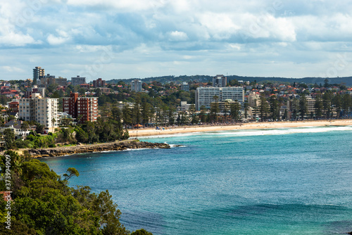 Views of Manly beach from Shelly headland in Sydney's Northern suburbs, New South Wales, Australia. 
