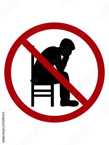 Depression Verboten Schild Zone kein Mann Trauriger Sitzender Stuhl 