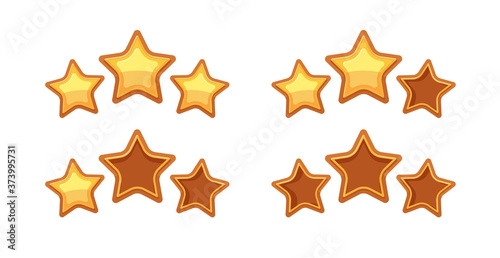 Gold stars are game rating icons, level and asset templates for the GUI. Vector elements for the app.