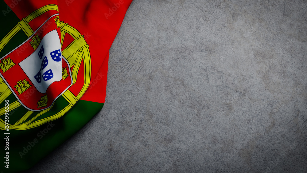 Flag of Portgual on concrete backdrop. Portuguese flag background with copy space