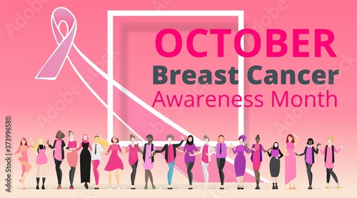 October Breast cancer Awareness month with pink ribbon poster