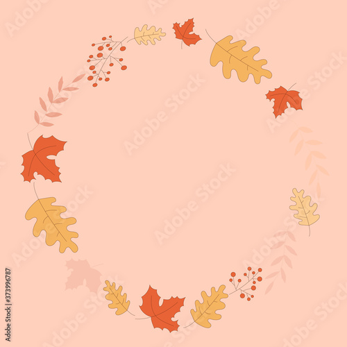 Hand drawn botanic frame with maple leaves  oak leaves. Floral frame vector illustration. Autumn leaves border for social network  highlights  stickers  print.