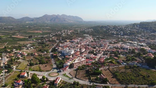 Aerial view of Orba village in Alicante, Spain. Segaria mountain and Mediterranean Sea is in the background. photo