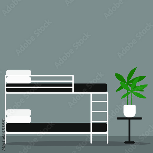 Bunk bed and green plant nearby