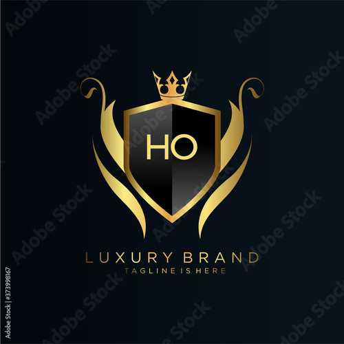 HO Letter Initial with Royal Template.elegant with crown logo vector, Creative Lettering Logo Vector Illustration.