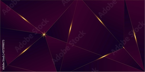 Purple Luxury Gold Background. 3D Abstract Polygonal Shiny Cover. 