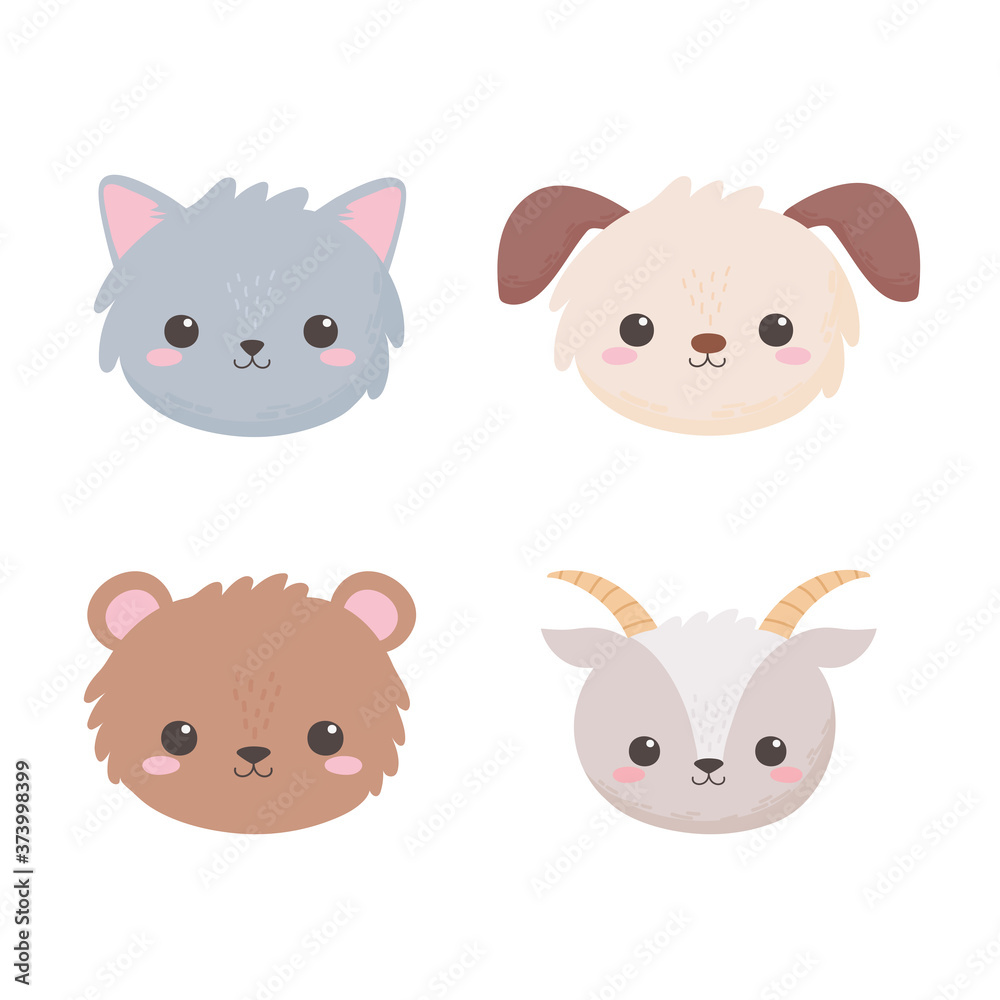 cute dog goat bear and cat cartoon animals