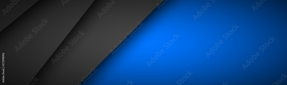 Black overlap paper layers header with blue blank space for your text. Modern material design banner. Vector illustration corporate template