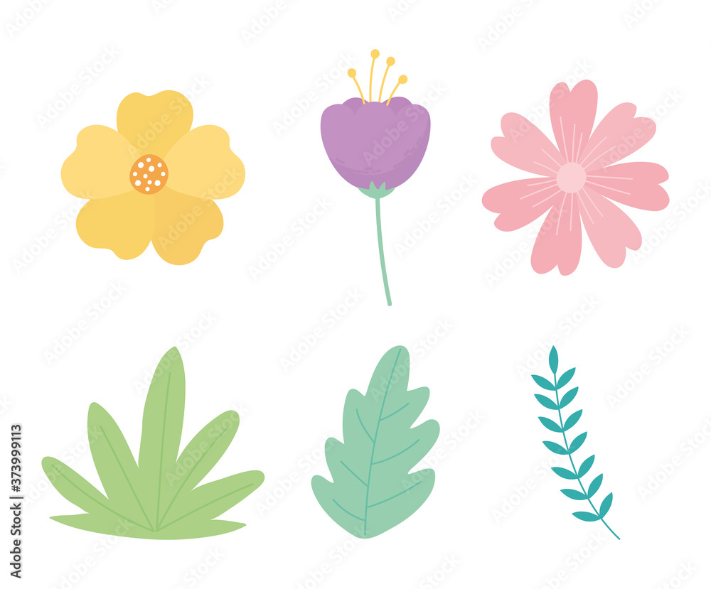 flowers branch leaves foliage nature decoration icons