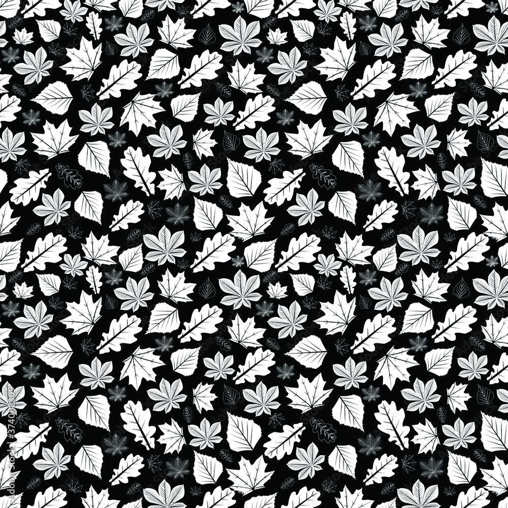 Fototapeta premium Autumn leaves in vector oak maple birch chestnut leaves seamless pattern
