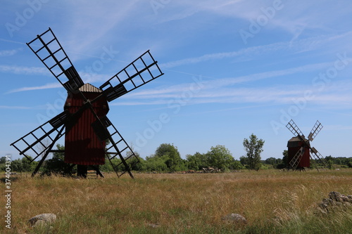 Red wood windmill at   land  Sweden