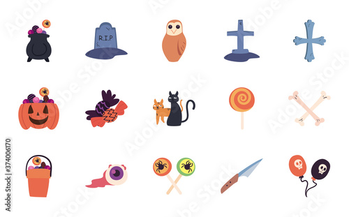 halloween free form style set of icons vector design