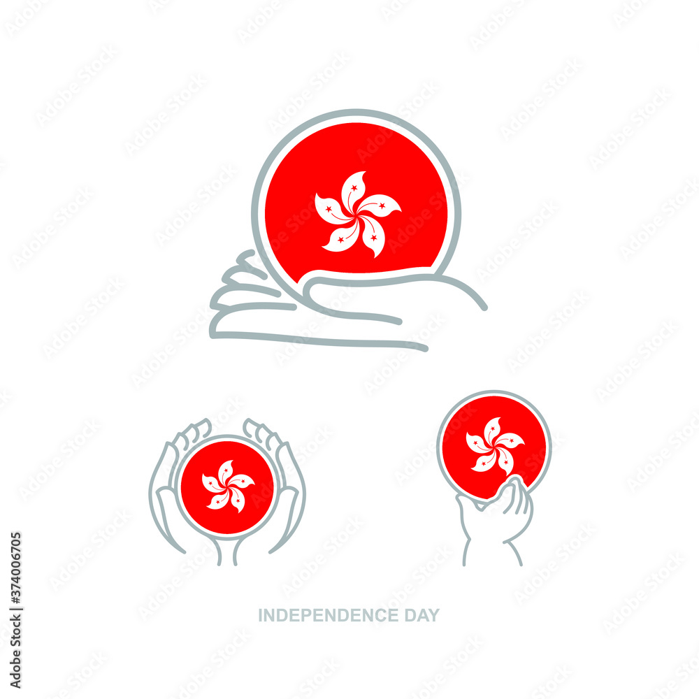Illustration of hands holding the national flag in a circle. Hong Kong Special Administrative Region Day. 1th of JULY. Isolated vector. Illustration of hands holding the national flag in a circle. Hong Kong Special Administrative Region Day. 1th of JULY. Isolated vector.