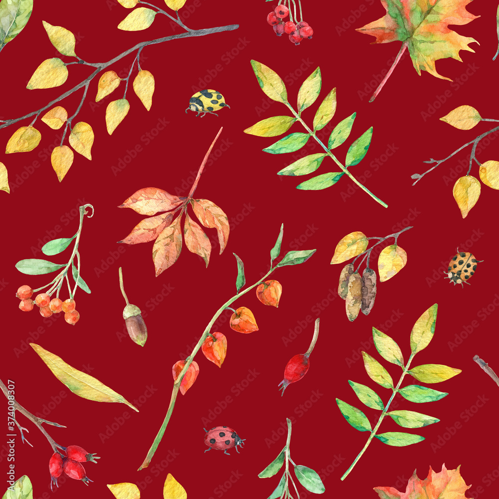 Watercolor seamless pattern with autumn elements. Watercolor seamless pattern with autumn elements.