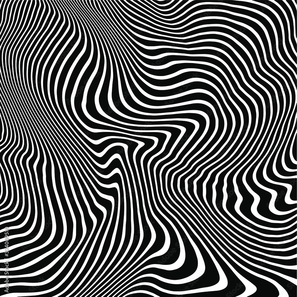 black and white abstract warped vector stripes pattern background