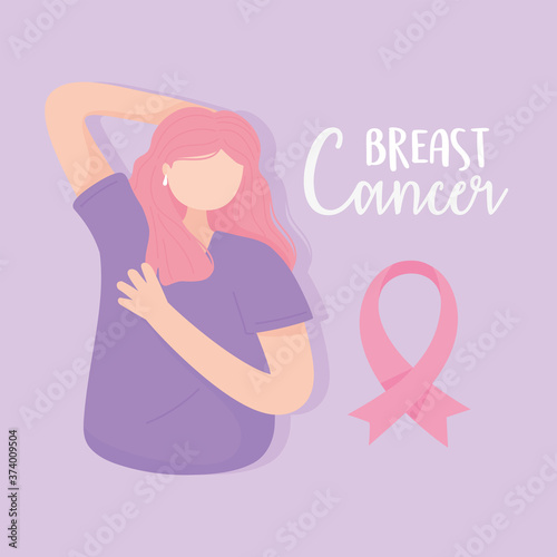 breast cancer awareness woman method palpation pink ribbon vector design