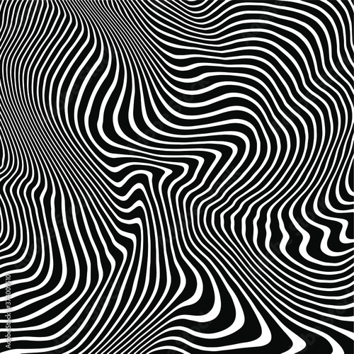 black and white abstract warped vector stripes pattern background