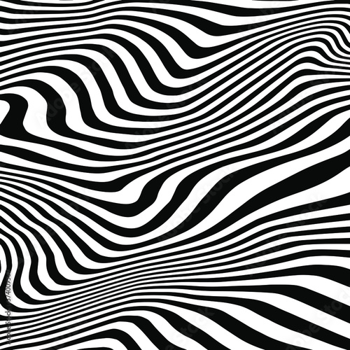 black and white abstract warped vector stripes pattern background