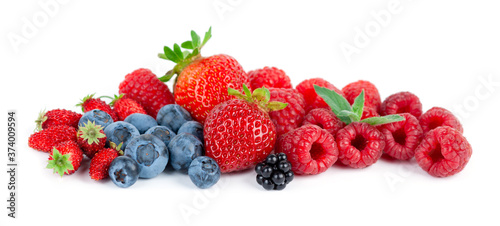 Sweet berries on white background. Fresh fruit closeup