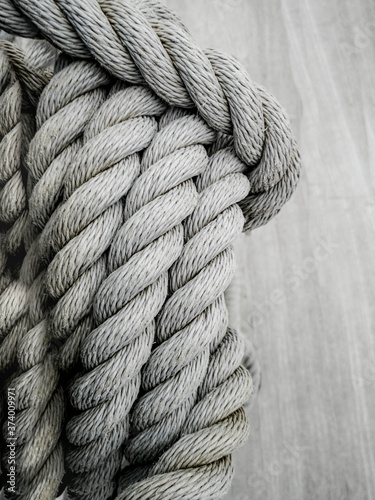 Close up of a gray nautical rope