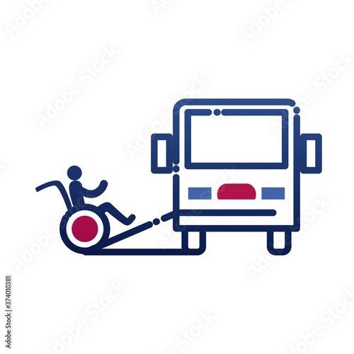 bus and man on wheelchair on ramp gradient style icon vector design