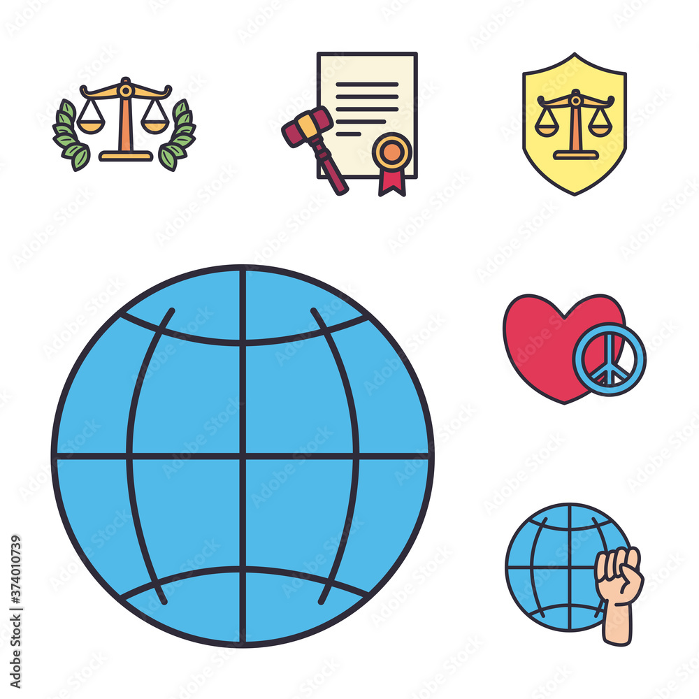 Human rights line and fill style icons collection vector design Human rights line and fill style icons collection vector design