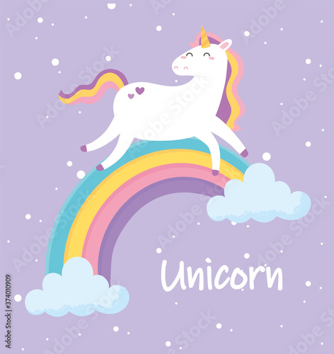 cute magical unicorn walking on rainbow animal cartoon