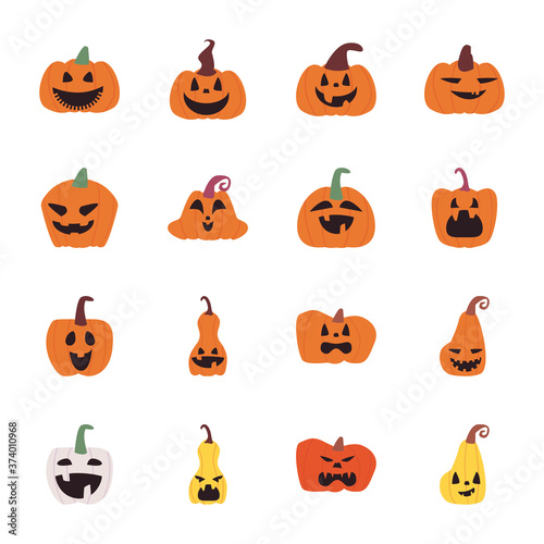 pumpkins cartoons free form style icons collection vector design