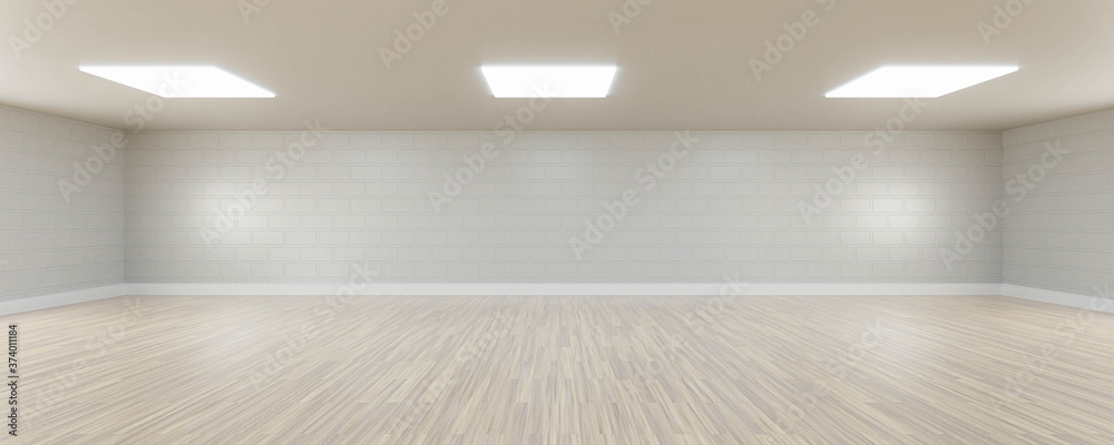 Empty white wall and wooden floor copy space background 3d render illustration - obrazy, fototapety, plakaty 