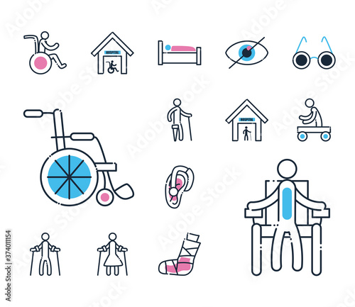 Handicapped line and fill style set icons vector design