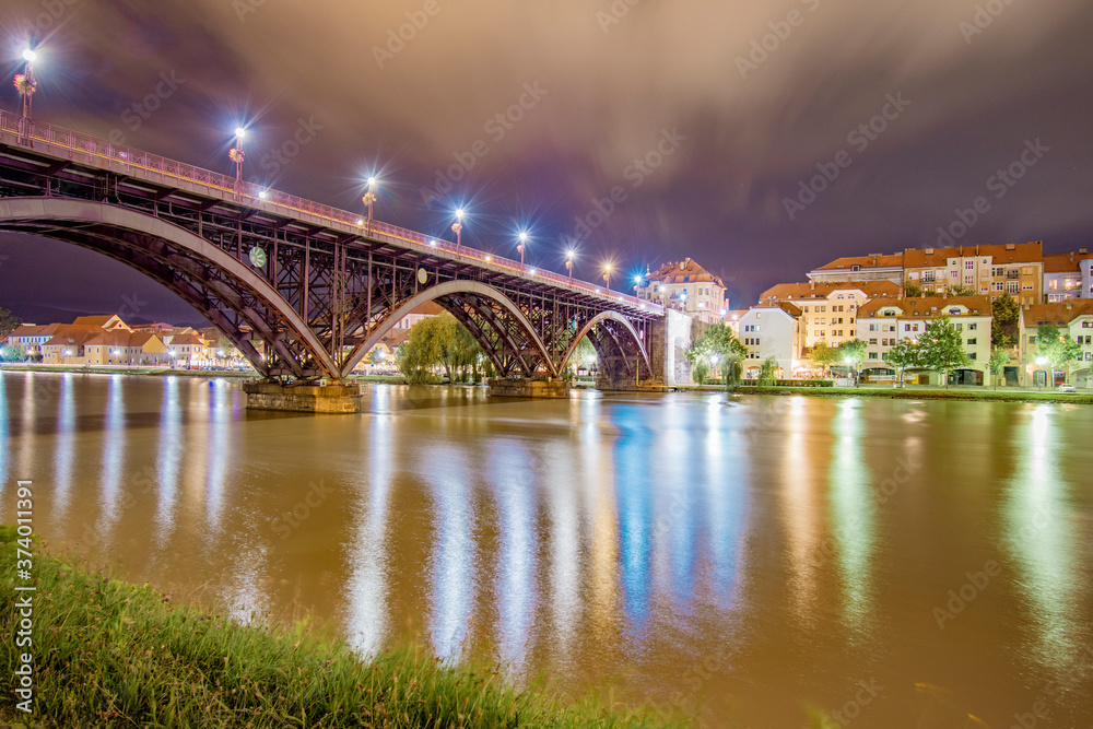 Main city bridge over the Drava river, Maribor, Stajerska region, Slovenia