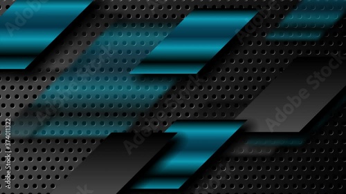 Wallpaper Mural Black and blue glossy metal shapes on dark perforated background abstract motion design Torontodigital.ca