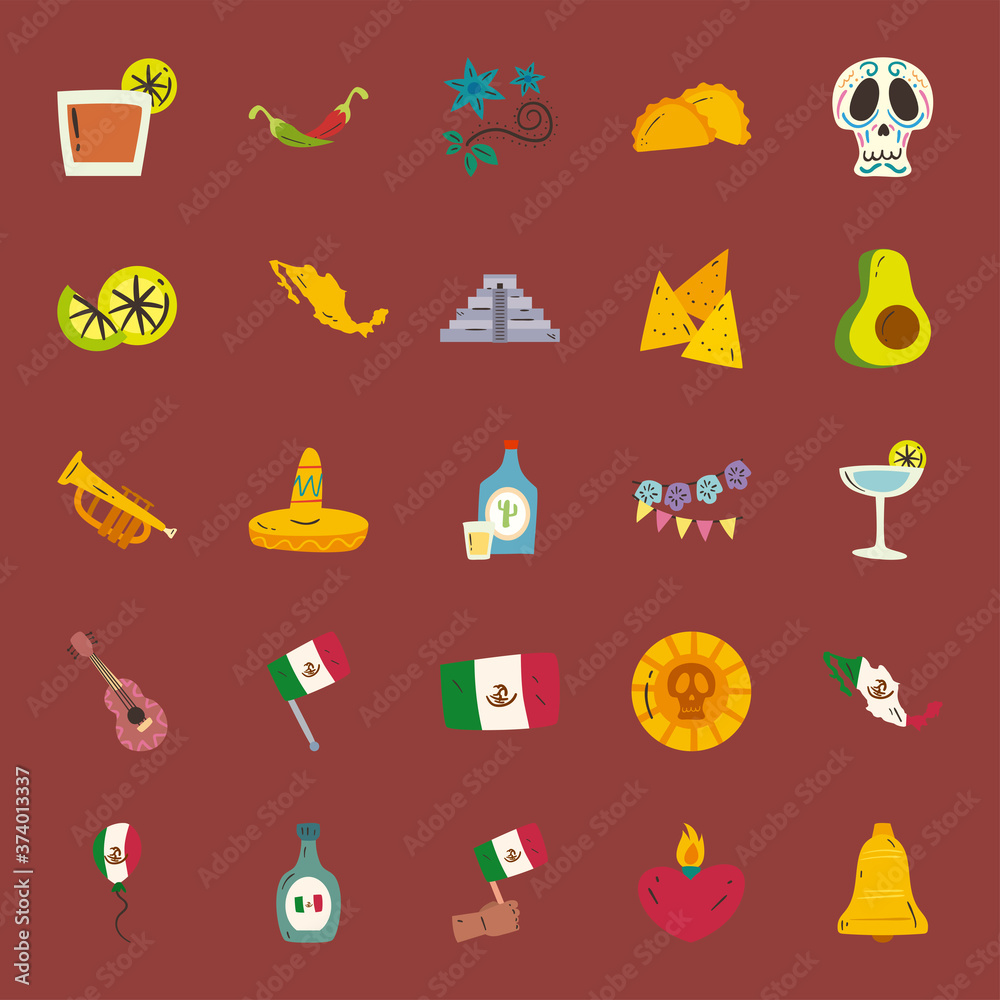 mexican free form style icon set vector design mexican free form style icon set vector design