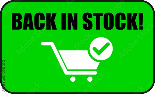 Back in stock green shopping cart button icon vector image.