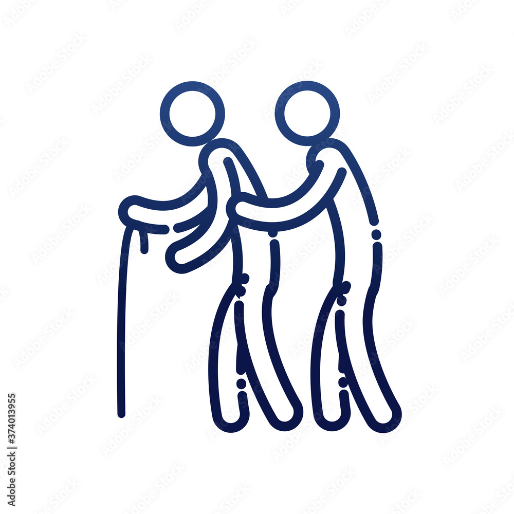 man helping other with cane gradient style icon vector design man helping other with cane gradient style icon vector design