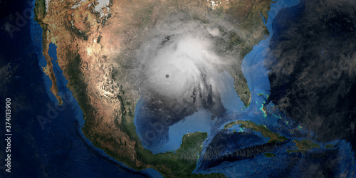 Hurricane Laura making Landfall in USA. Shot from Space. Elements of this 3D rendering are furnished by NASA. photo