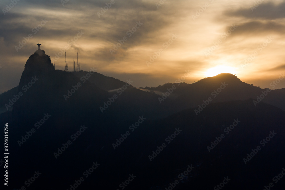 Sunset behind to the Corcovado and Cristo Redentor