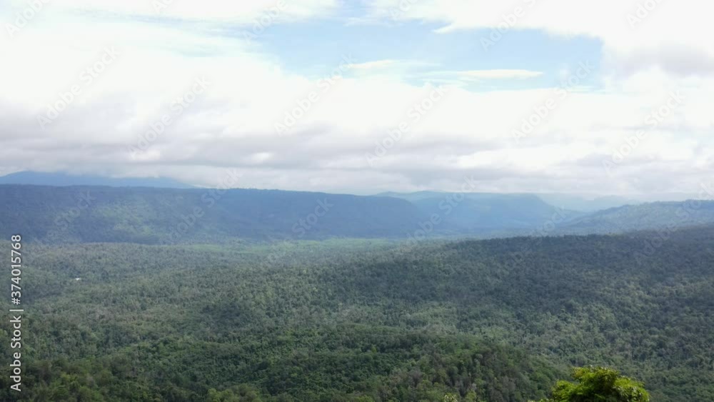 Aerial panoramic view green tropical forests, drone shot.