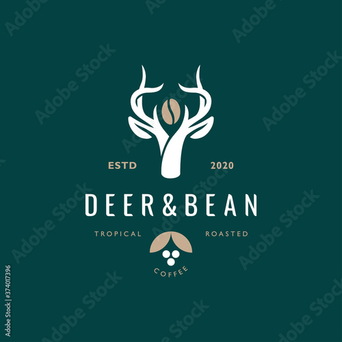 Deer head and coffee been logo retro vintage design. Creative logo concept for coffee shop business