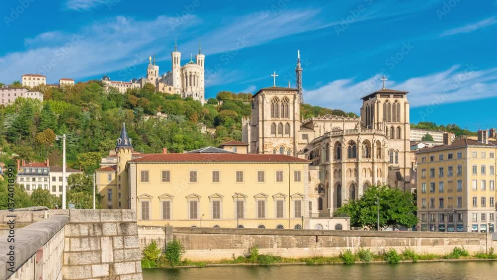 4k timelapse of sunrise at Pont Bonaparte over the Saone in Lyon city center, France.Together with its suburbs Lyon forms the 2nd-largest metropolitan in France 4k timelapse of sunrise at Pont Bonaparte over the Saone in Lyon city center, France.Together with its suburbs Lyon forms the 2nd-largest metropolitan in France