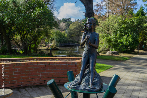 Quadro su tela Peter Pan statue at Queens Park in Invercargill, South Island, New Zealand