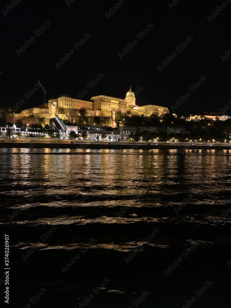 Buda Castle illuminated at night. Budapest / Hungary.