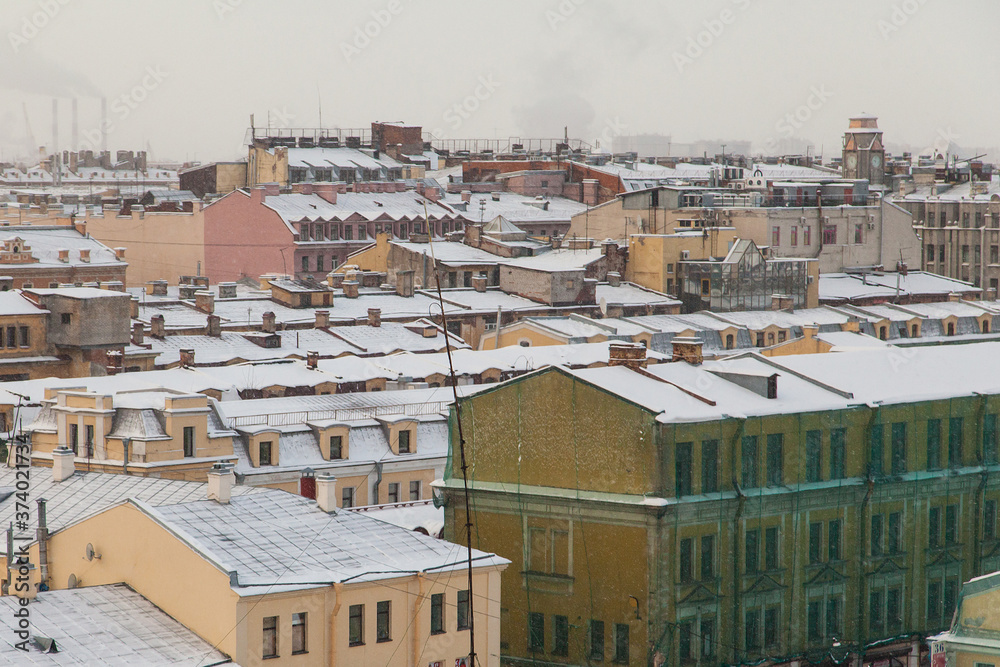 Rooftop cityscape of Saint petersburg on winter time