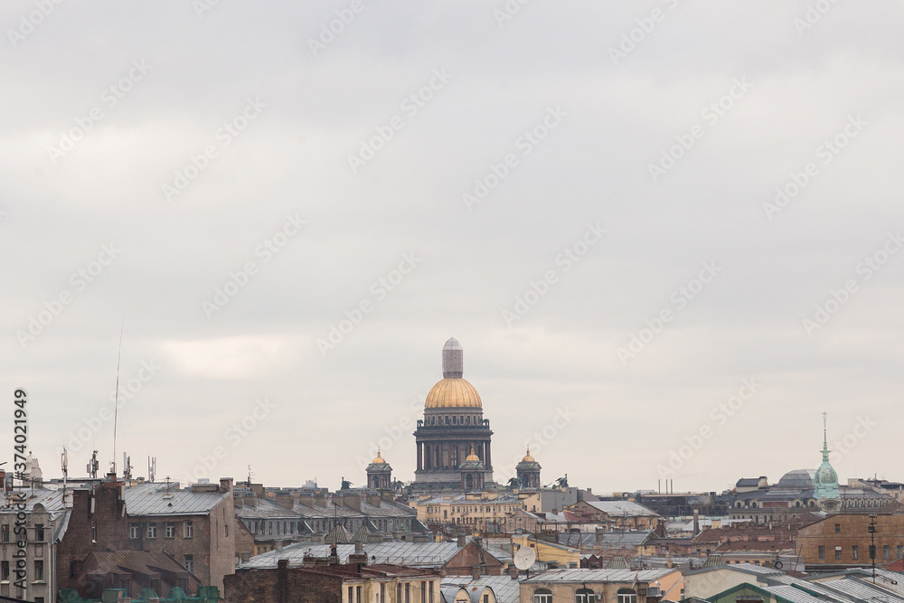 Saint Petersburg rooftop cityscape with view on saint isaac's cathedral