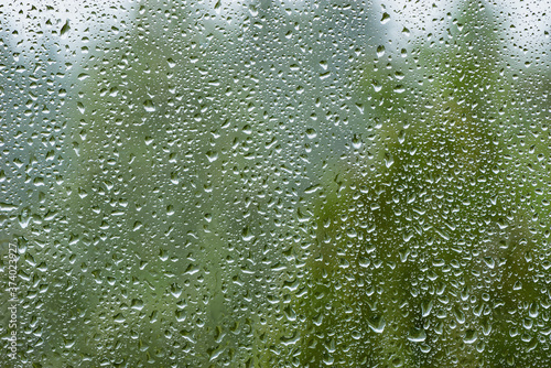 Water drops on the window glass.