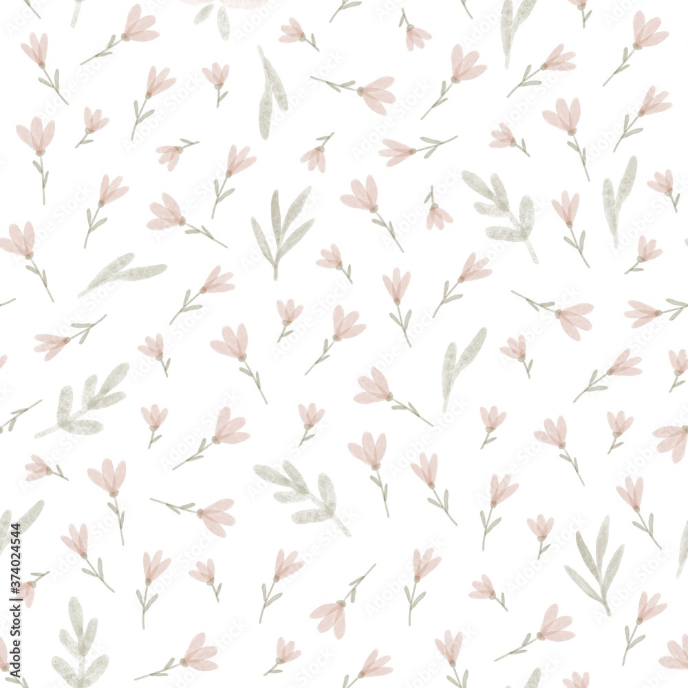 seamless floral pattern on a white background. illustration with small pink flowers and leaves seamless floral pattern on a white background. illustration with small pink flowers and leaves