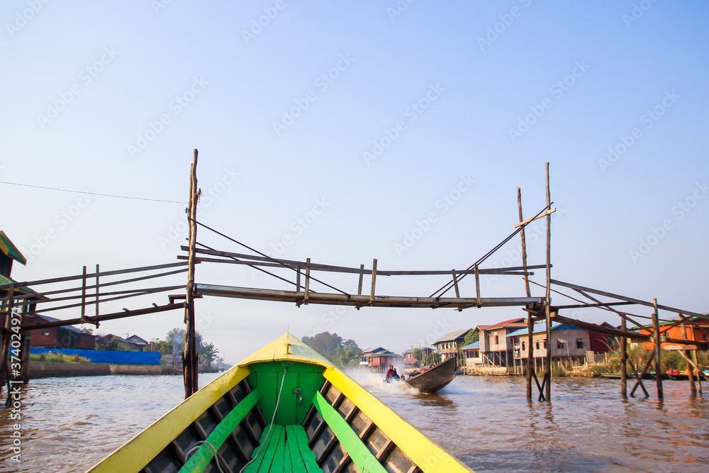 Inle lake boat trip, local architecture and way of life, Myanmar